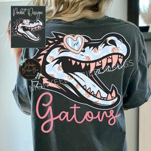 Floral Gators PNG, Preppy Football Mascot Shirt Design, Team Spirit Sublimation, Digital Gator Clipart, Gators Game Day PNG, Gators PNG