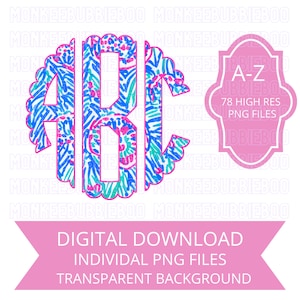 Oceanic Preppy Monogram Png, Monogram Alphabet Pack, Scallop Monogram, Full Alphabet, Instant, Digital Download, Monograms, Beach Monogram