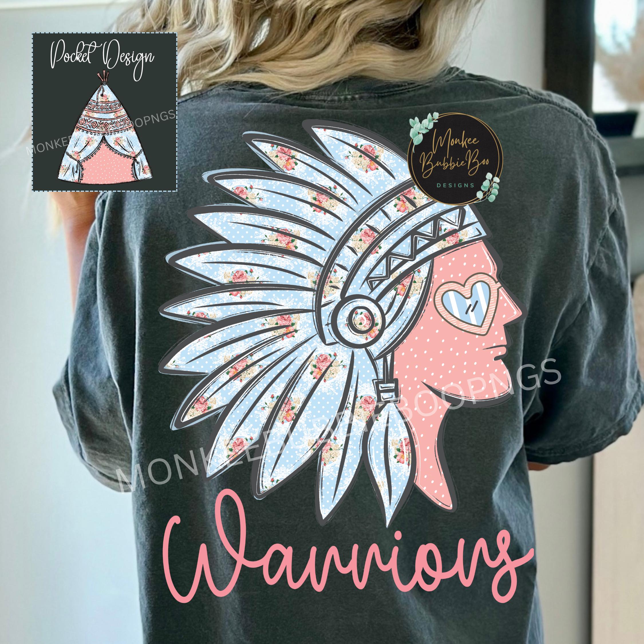 Floral Warriors PNG, Preppy Football Mascot Shirt Design, Warrior PNG, Warrior Clipart,Warrior Game Day PNG,Preppy, Warrior Digital Download