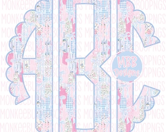 Grand Millennial Monogram Alphabet Set, Preppy, Floral Monogram, Monogram Png, Digital Download, Shabby Chic Floral Monogram A-Z Letters