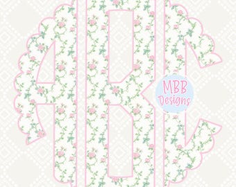 Preppy Floral Monogram Alphabet Set, Preppy, Floral Monogram, Monogram Png, Grand Millennial, Digital Download, Floral Monogram A-Z Letters