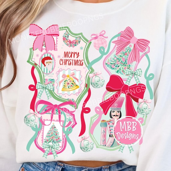 Preppy Coquette Christmas PNG, Pink Christmas, Festive Nutcracker, Pastel Christmas, Merry Christmas, Preppy,Girlie Holiday Digital Download