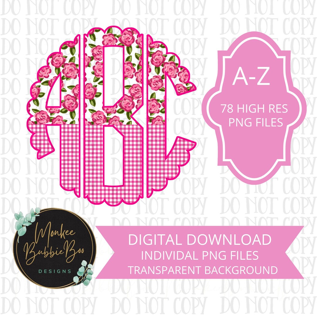 Rose Gingham Preppy Monogram PNG, Monogram Alphabet Pack, Scallop Png ...