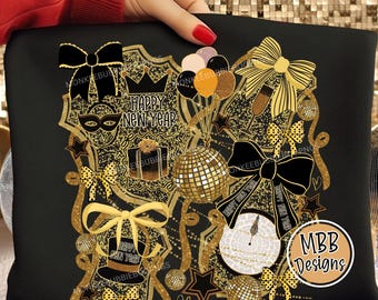 Preppy Coquette New Years PNG, Disco Ball Digital Design,Glitter New Year Shirt PNG,Happy New Years Png, Preppy New Year PNG, New Year's Eve