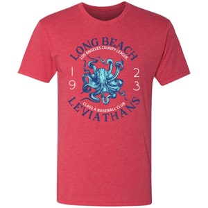 レトロマイナーリーグ野球チームメンズトリブレンドTシャツ、ロングビーチリヴァイアサンズレトロマイナーリーグ野球チームTシャツ、男性への野球ギフト