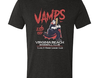 Virginia Beach Vamps Triblend T-Shirt, Retro Dracula Baseball