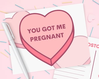 Pregnancy Announcement Postcard - Funny Valentines Day Gifts for Him - Baby Daddy gift - Digital Download - I'm Pregnant - Candy hearts