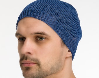 Blue linen hat / Summer beanie breathable / Lightweight beanie for men and women