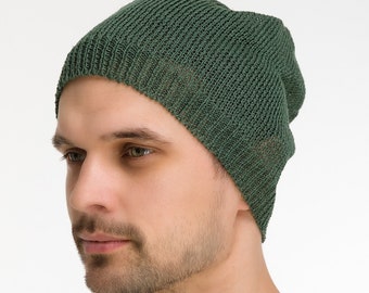 Green linen hat / Summer beanie breathable / Lightweight beanie for men and women