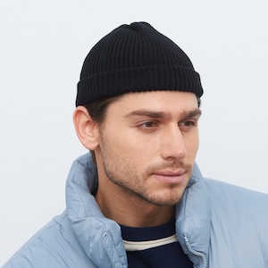 Black beanie hat / Fisherman beanie hat / Handmade beanie / Beanie knitting / Trendy beanie Small beanie / Organic beanie / Mens beanie