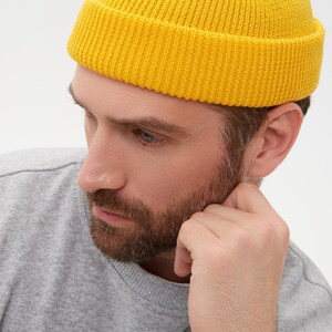 Yellow Wool Fisherman Beanie - Knit Docker Cap
