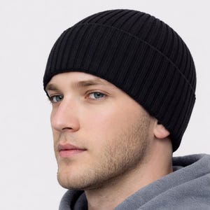 Mens Beanie: Black Knit Hat