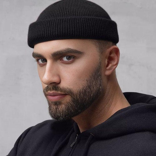 Bonnet de pêcheur pour homme, casquette docker en tricot, bonnet court, chalutier, chapeau streetwear minimaliste, cadeau pour lui, bonnet d'hiver en laine