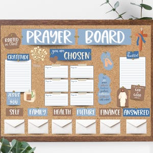Tableau de prière imprimable, cartes de prière, versets bibliques chrétiens à collage mural, étude de la Bible, modèle bleu neutre, kit de démarrage
