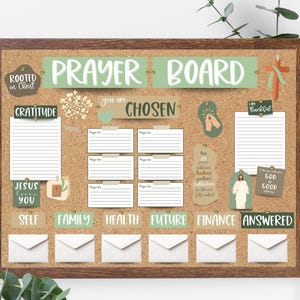 Printable Prayer Board Kit, Prayer Cards, Christian Wall Collage Bible Verses, Bible Study, Neutral Green Template Starter Kit