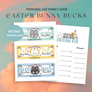 Bunny Bucks Printable Easter Play Money, Kids Reward Coupons, Egg Hunt Stuffer, Fun Easter Activity Download