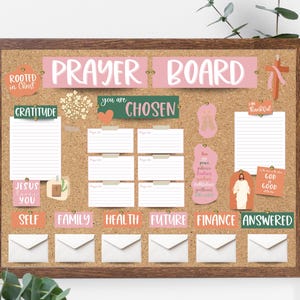 Druckbare Prayer Board Kit, Gebetskarten, christliche Wandcollage Bibelverse, Bibelarbeit, rosa, orange, grün Vorlage Starterkit