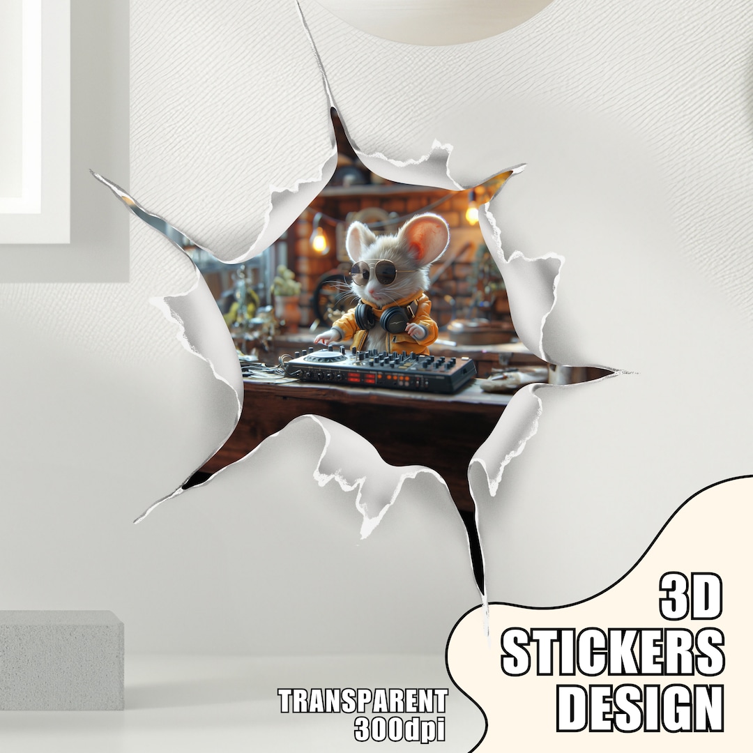 3D Effect Mug Wrap PNG 3D Mouse DJ Wall Sticker Baseboard Sticker Decal ...