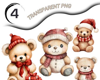 Clipart kerstteddybeer: png-bundel feestdagen (digitale download)
