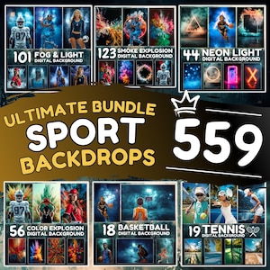 Paquete de fondos deportivos con más de 559 fondos digitales, fútbol, baloncesto, fútbol americano, softbol, béisbol, fotos, superposiciones de humo y niebla, fondos con explosiones