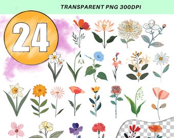 Birth Month Flowers Clipart: Watercolor PNG SVG Bundle (Commercial Licence)