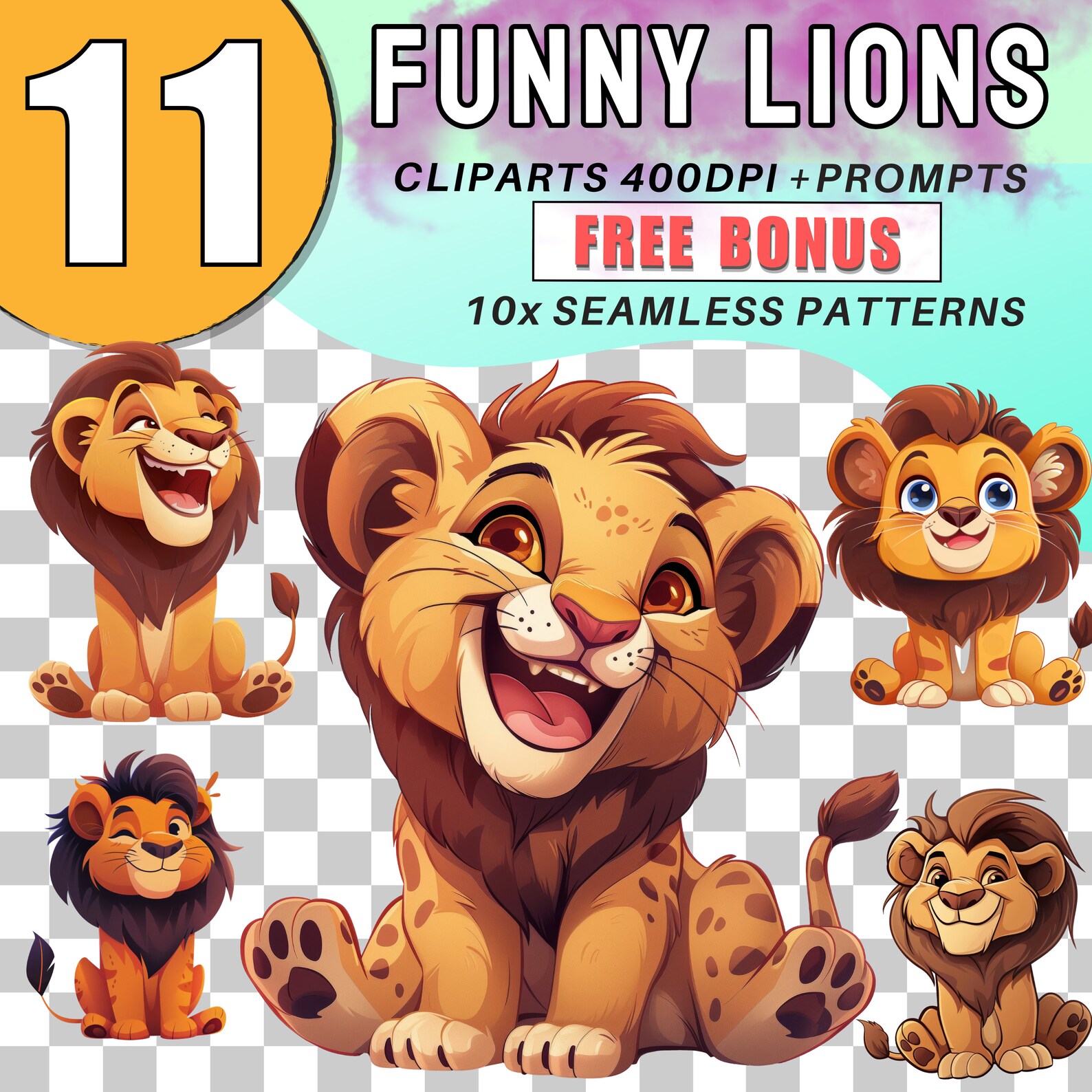 Baby Lion Clipart PNG Watercolor Lion Png Bundle Cute Lion Clipart ...