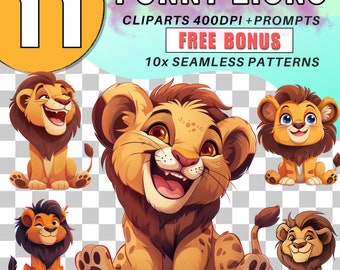 Baby Lion Watercolor Clipart Bundle, Safari Animal PNG (Digital Download)
