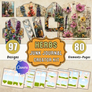 Junk Journal Kit Template Herbs Journal DIY Crafting Kit Herbal Junk Journal Pages Folio Junk Journal Supplies Printable Herbs Pages Kit