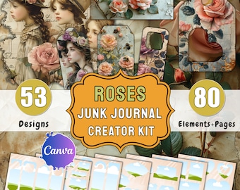 Roses Junk Journal Kit: Shabby Chic Ephemera, Floral Pages (Digital Download)