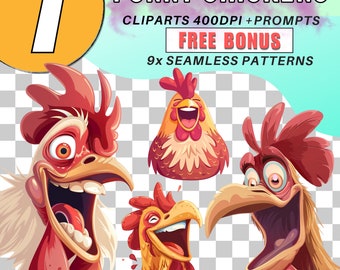 Funny Chicken PNG Clipart Bundle: Caricature Chicken Graphics (Commercial Use)