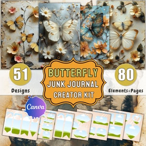 Butterfly Junk Journal Kit Butterfly Crafting Printables Kit Butterfly Embellishments Printable Butterfly Junk Journal Pages Folio Journal