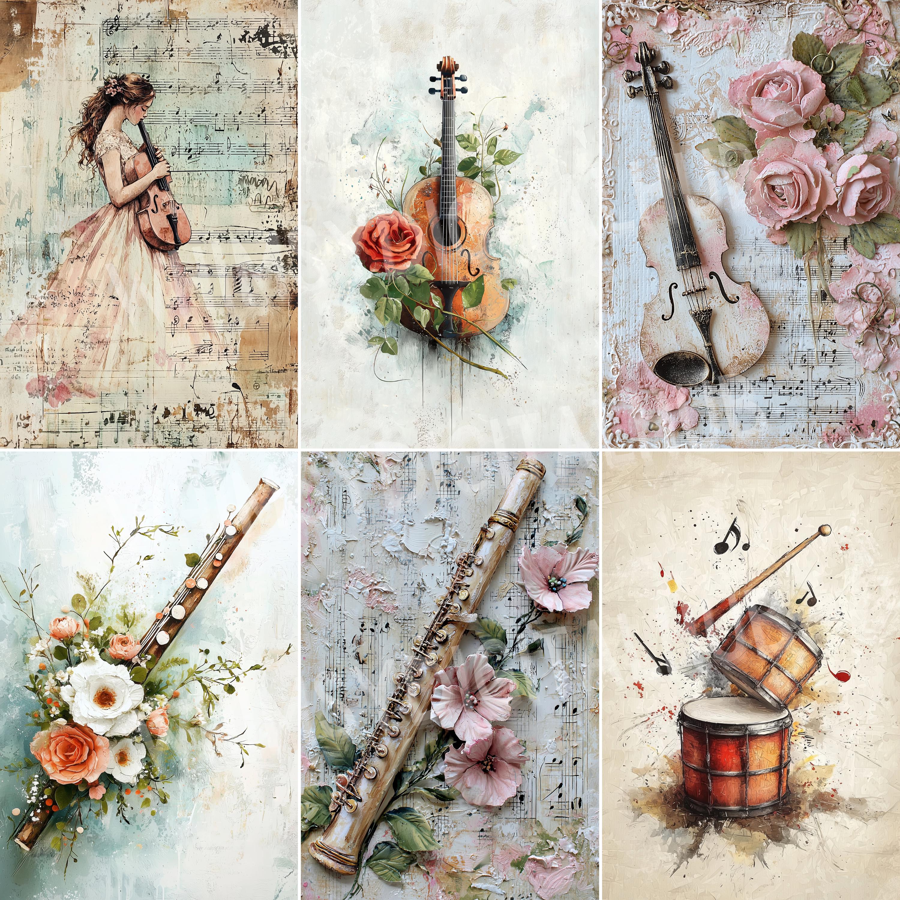 Chic Instruments Vintage Music Junk Journal Kit: Shabby Chic Instrument Paper (digital ...