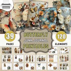 Butterfly Junk Journal Printables Butterfly Journal DIY Kit Latte Junk Journal Pages Folio Junk Journal Supplies Printable Butterfly Print