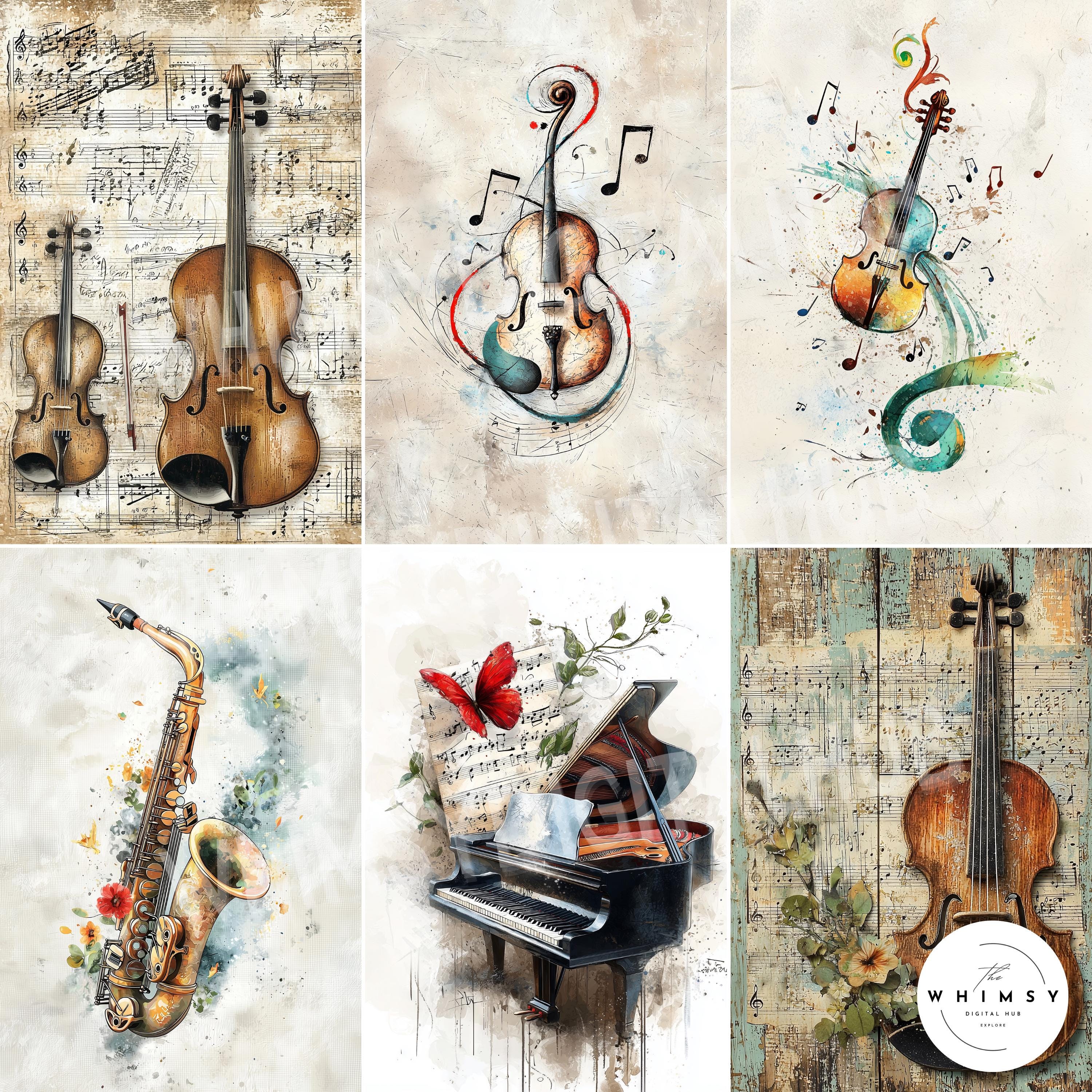 Chic Instruments Vintage Music Junk Journal Kit: Shabby Chic Instrument Paper (digital ...