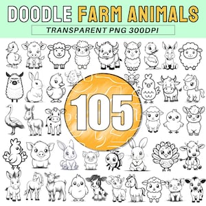 Doodle animal png bébés animaux Clipart png clipart animaux mignons animaux de la ferme png ferme Bundle png Doodle animaux de la ferme Clipart Bundle + licence