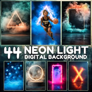Neonlichtachtergrond Sport Digitale achtergrond Mistlamp Achtergrond Spotlight-achtergronden Mistsportachtergronden Aangepaste fotokaarten Achtergrond: