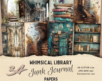 Vintage Library Junk Journal Paper: Shabby Chic Collage (Digital Download)