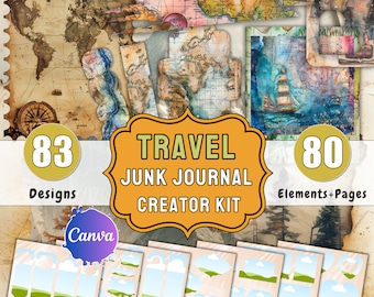 Travel Junk Journal Kit: DIY Printable Pages, Canva Templates (Digital Download)