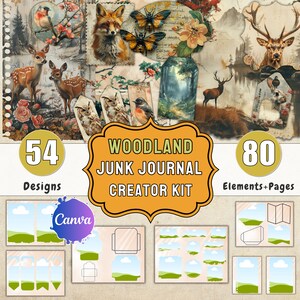 Woodland Junk Journal Kit Vorlage Journal DIY Bastelset Waldtiere Junk Journal Seiten Folio Junk Journal Zubehör druckbare Wald