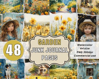 Garten Junk Journal Seiten: Vintage Aquarell Designs (digitaler Download)