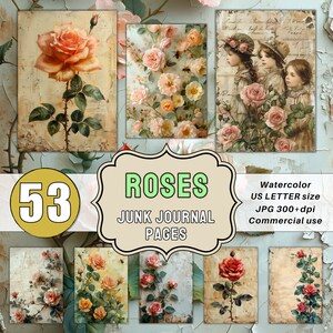 Pink Roses Junk Journal Pages Vintage Roses Junk Journal Printables Vintage Roses Scrapbook Paper Junk Journal Printable Paper Roses Journal