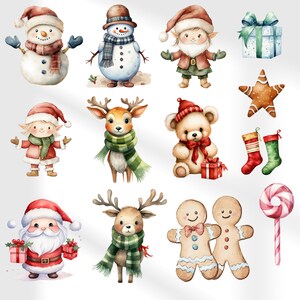Watercolor Cute Christmas Clipart Bundle Cute Santa Watercolor Graphics ...