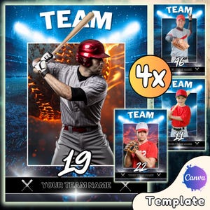 Modello di banner da baseball Canva per creare poster personalizzati Banner per anziani Banner per softball Modello sportivo Canva Modello di biglietto fotografico da baseball