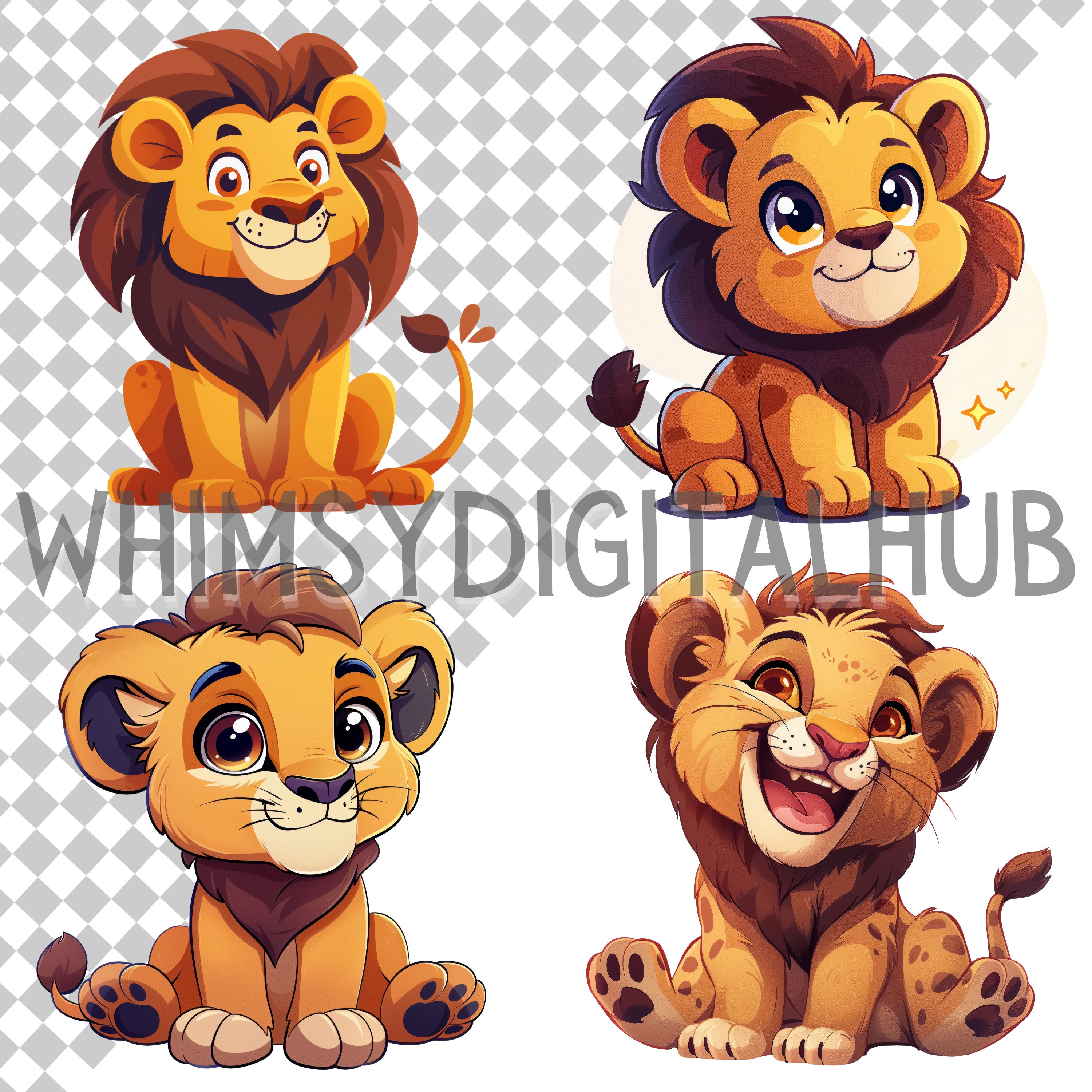 Baby Lion Clipart PNG Watercolor Lion Png Bundle Cute Lion Clipart ...