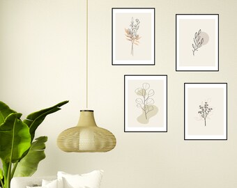 Printable Minimalist Prints, Wall Art Set Of 4, Gallery Art Digital Download Boho Bundle