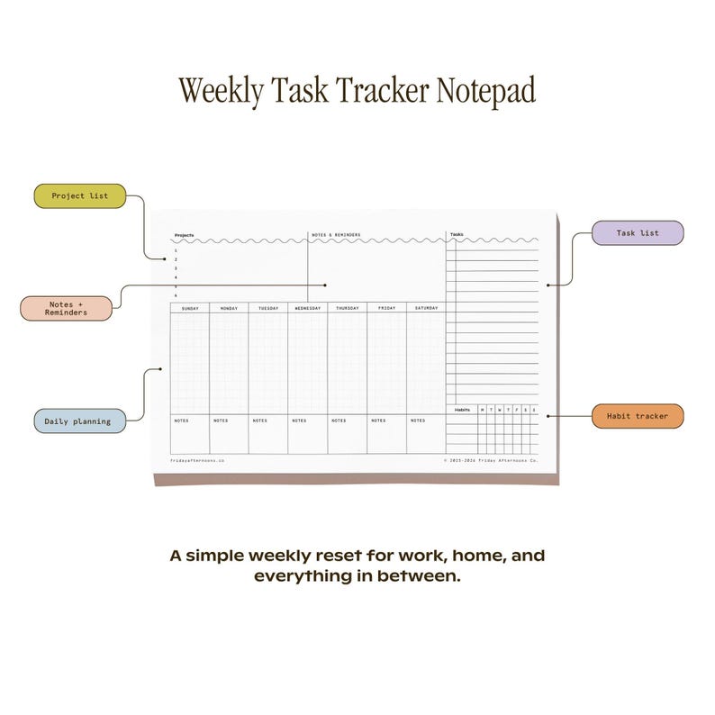 Weekly Overview Notepad – Minimalist Task Tracker Pad (6.5x10) - Etsy