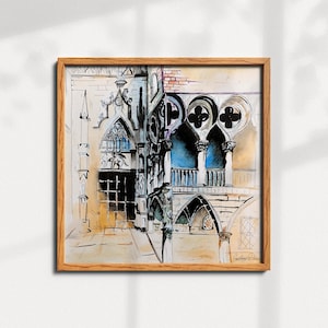Gothic Architecture Art Print: Watercolor European Building Illustration