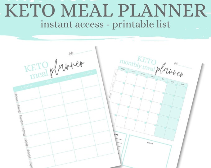 Teal Keto Meal Planner Printable Keto Weekly Meal Planner Keto Monthly ...