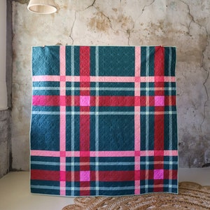 Upscale Plaid Quilt Pattern by Lo & Behold Stitchery PAPER Pattern, Christmas Quilt Pattern, Modern Quilt Pattern image 1