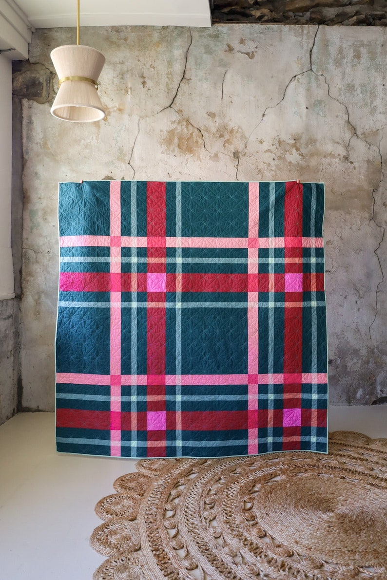 Upscale Plaid Quilt Pattern by Lo & Behold Stitchery PAPER Pattern, Christmas Quilt Pattern, Modern Quilt Pattern image 1